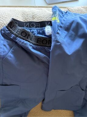 EON Blue Medical Scrub Set with Branded Waistband